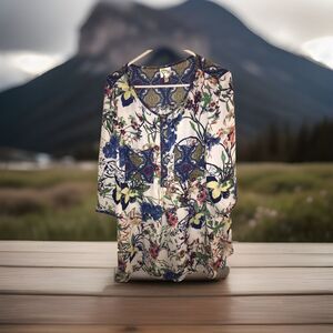 FIG AND FLOWER Womens Plus Size‎ 2X Boho Short Sleeve Floral Tunic Shirt Top EUC